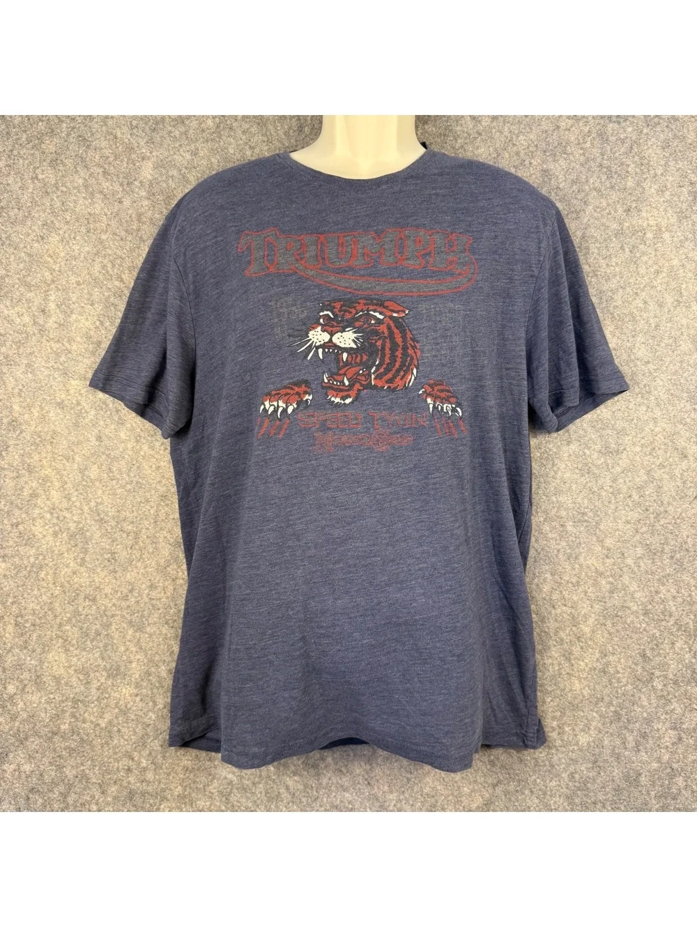 Triumph Speed Twin Motorcycle T Shirt Dark Blue Red Tiger Image Men Size XL 825